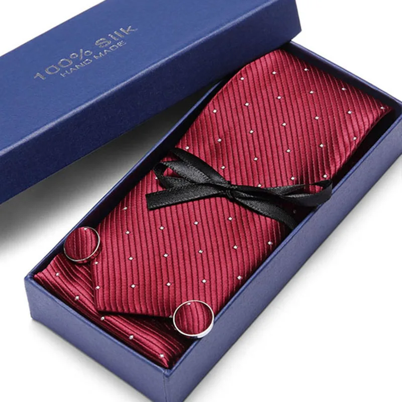 

New Models Gift Box Ties Set Pocket square Cufflinks Neck Ties Paisley Tie Mens Blue Black Tie Green pink Tie For Wedding Party