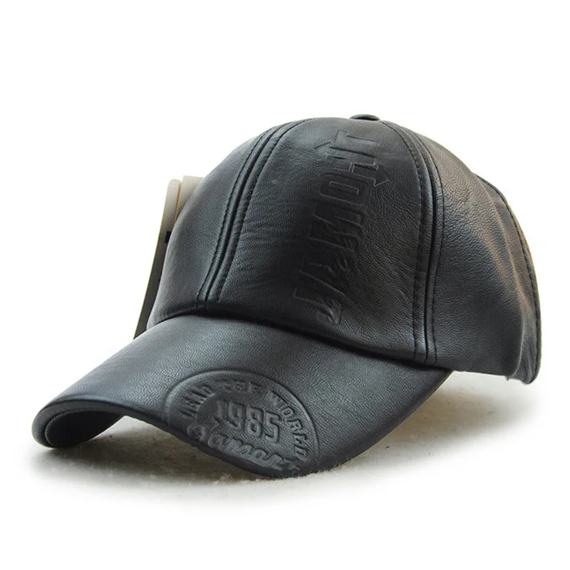 JAMONT,, осенне-зимняя бейсбольная Кепка из искусственной кожи, теплые шапки для мужчин, мужская кепка для папы - Цвет: Black