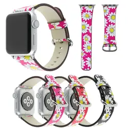 Мода Дейзи шаблон кожаный ремешок для Apple Watch группа 38 мм 42 мм группа для Iwatch на серии 1 2 3 Кожаный браслет пояса