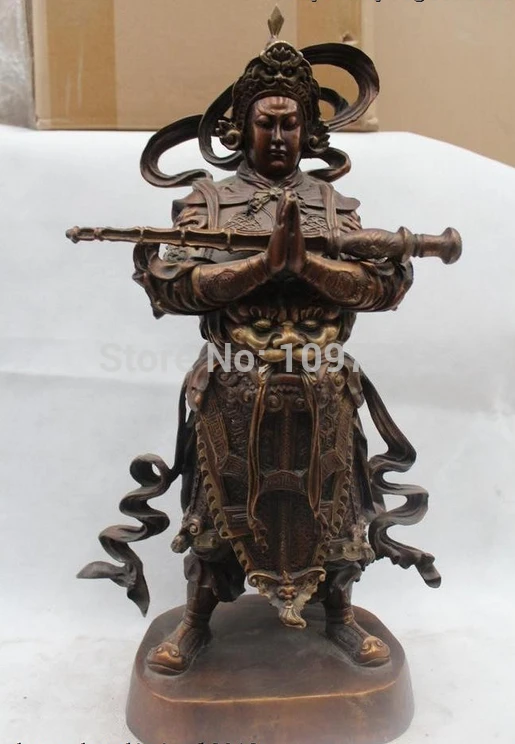 

003279 17"Chinese Buddhism Bronze Skanda Wei Tuo Bodhisattva Veda God Warrior Statue