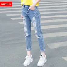Новинка обтягивающие джинсы женские джинсовые с дырами, рваные брюки-карандаш до колена повседневные брюки женские черные белые рваные, Стретч джинсы