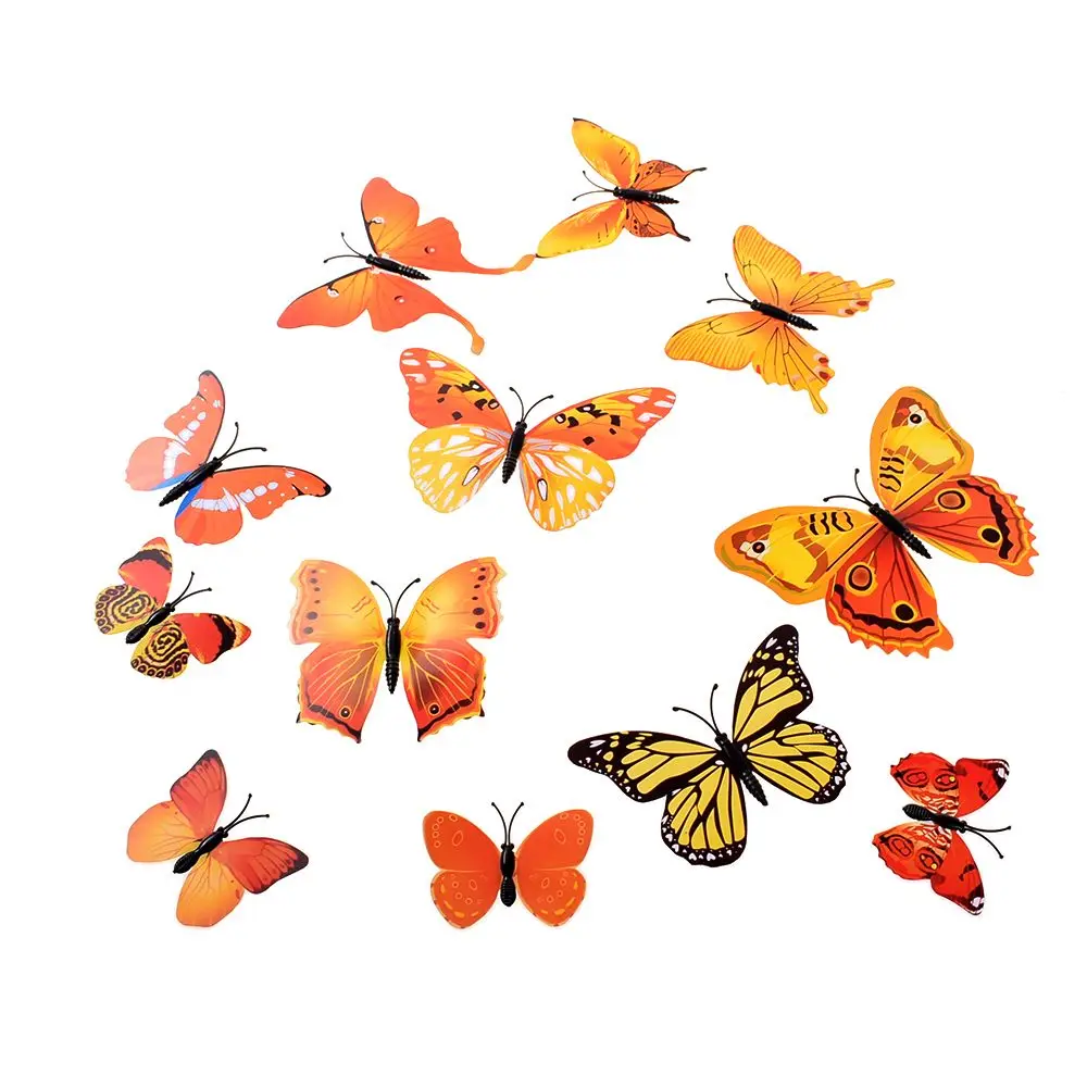 12Pcs Pvc 3D Butterfly Wall Decor Cute Butterflies Wall Stickers Art Decals Home Decoration Room Window Decor High Quality