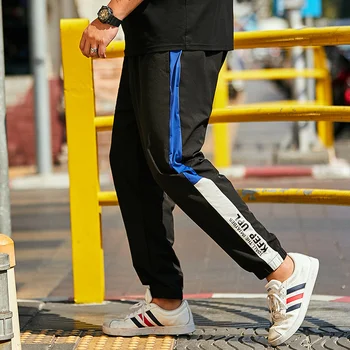 

2019 Summer Men's Blue and White Two-color Test Fight Casual Nine Pants Sports Loose Beam Pants 1-6XL Code