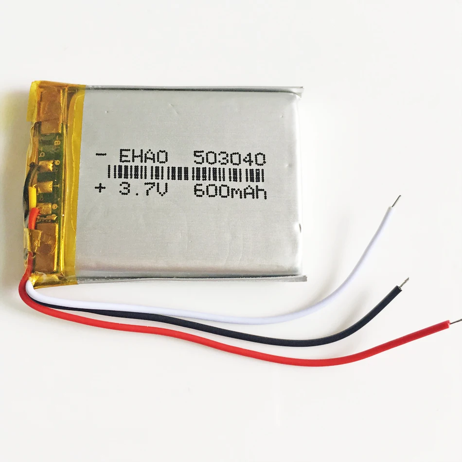 3 7v 600mah lithium polymer rechargeable battery 3 wires 503040 li po