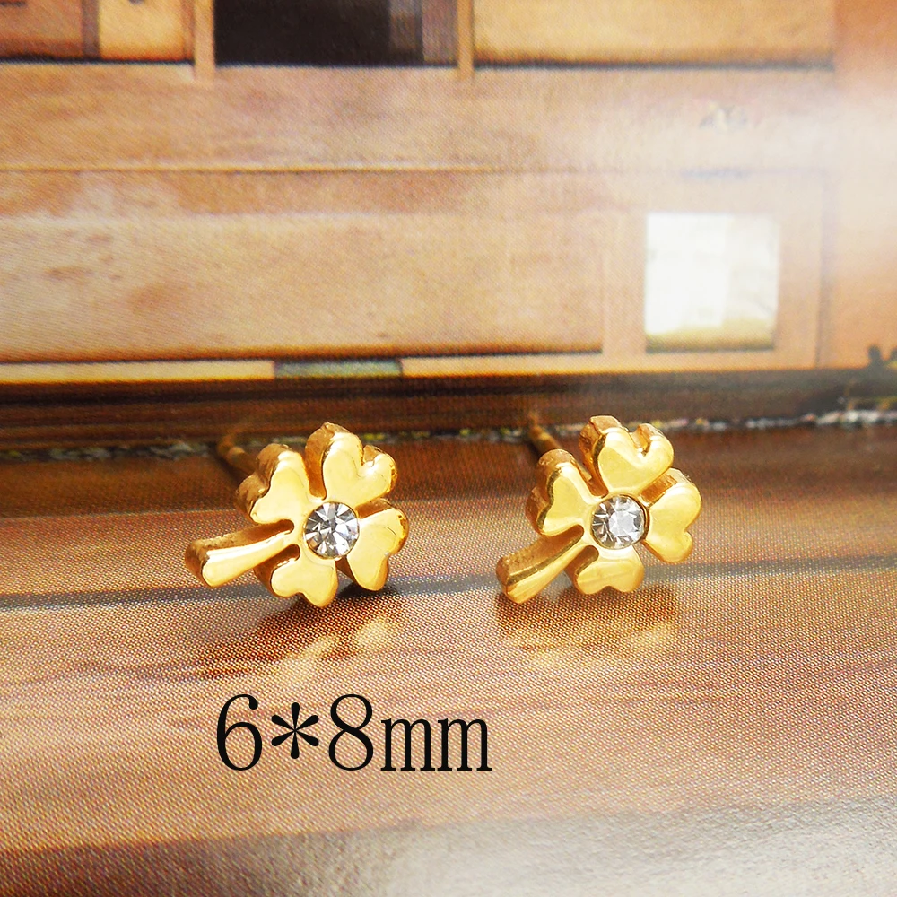 Hot 6pair Classical Stainless Steel Earring Fashion Jewelry Simple Charm Rhinestone Clover Earrings For Women | Украшения и