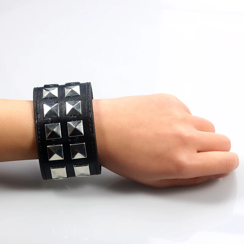 

SUKI European American punk exaggerated leather Cuff Bracelets charm temperament Wide Bracelet Bangles Silver plate bracelet men