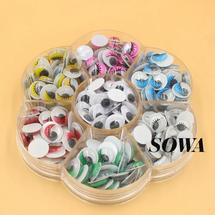 Free Shipping 250pcs Multicolor Size 6*8/10mm Eyelash Eye Movable Toy