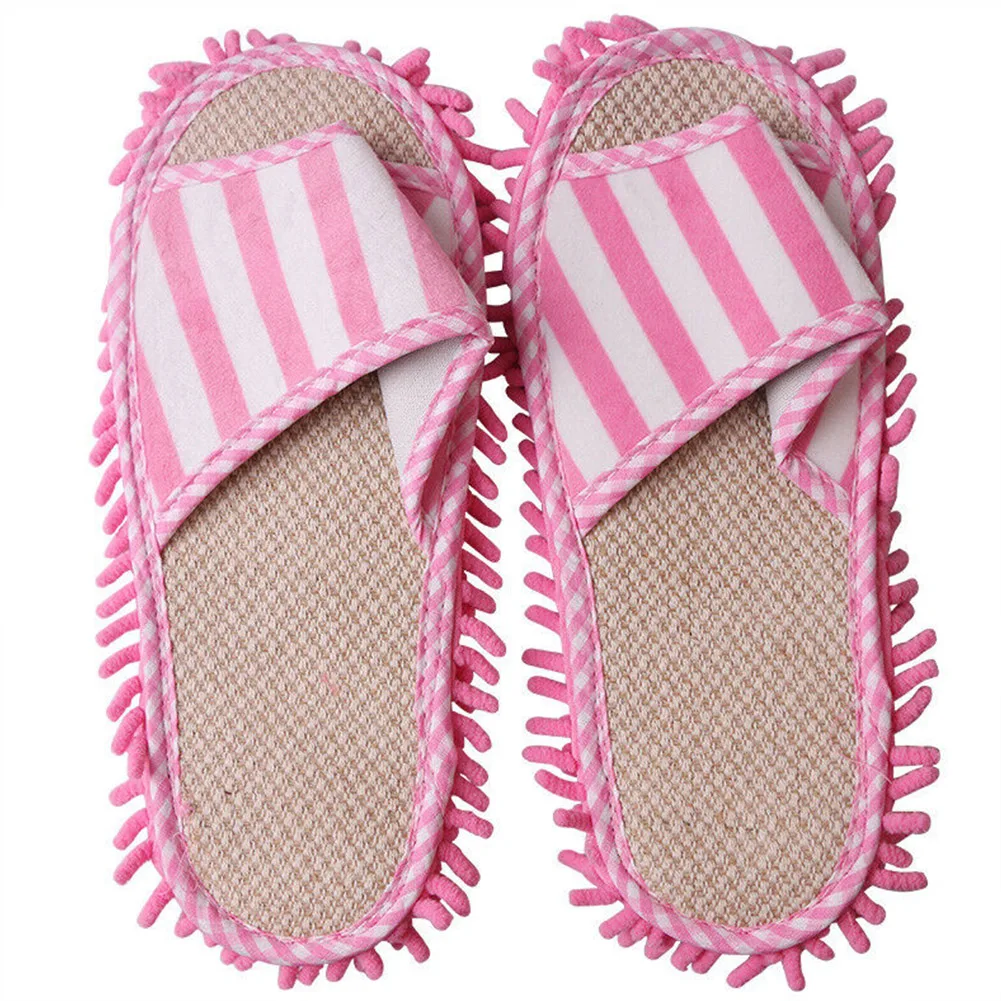 

Lazy Foot Shoes Floor Polishing Quick Chenille Coral Fleece Washable Unisex Home Mop Slippers Dusting Striped Cleaning