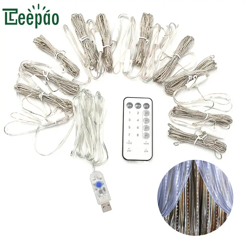 USB String Light Wireless Remote Control Window Curtain String Lights