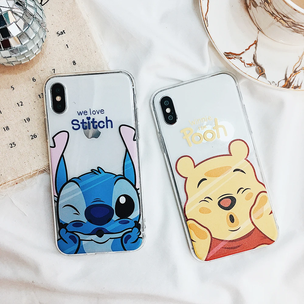 

Cute Cartoon Stich Mini Pooh Minnie Anpanman Phone Case Transparent TPU Soft Cover For Apple iPhone 8P 6 6s 7 8 Plus X XS MAX XR