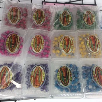 

12 MIX Color rose scented perfume wood Rosary Beads INRI JESUS Cross Pendant Necklace Catholic Fashion Religious jewelry