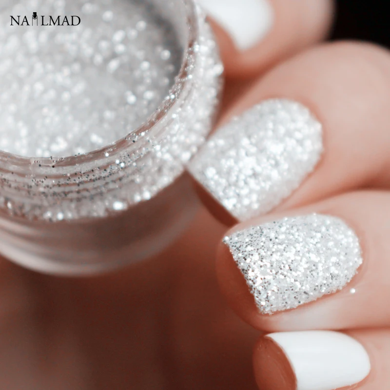 Блестящая серебряная пудра для ногтей 10 мл|nail glitter sequins|nail art powder dustwhite |