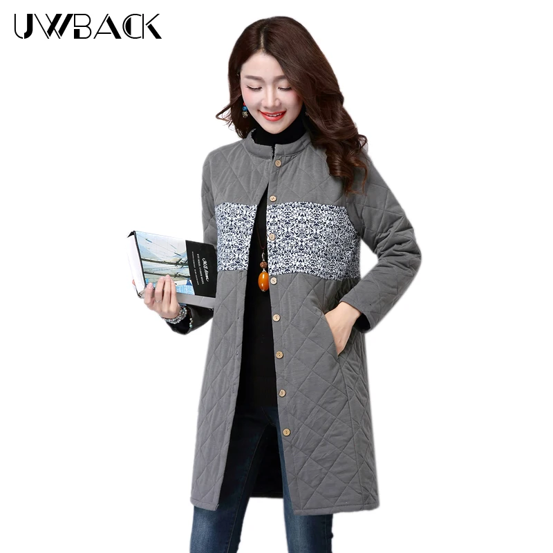 Uwback 2017 New Brand Winter Jacket Women Long Warm Print Outwear Parkas Mujer Large Size Slim