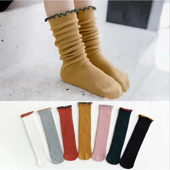 

New Spring Summer Baby Girls Cotton Knee High Socks Solid Candy Color Kids Toddler Double Needle Short Socks For Children