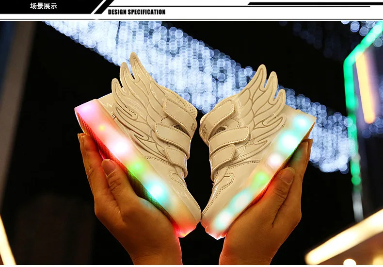 New usb charging glowing sneakers Kids Running led angel's wings kids with lights up luminous shoes girls' boys' shoes leather girl in boots