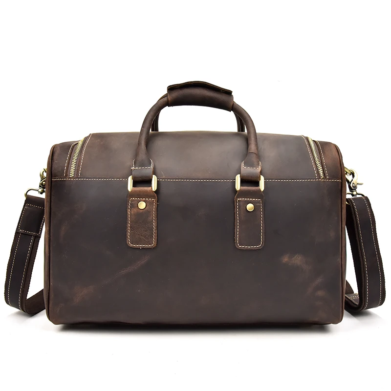Rückseite der Woosir Crazy Horse Leder-Reisetasche im Vintage-Stil