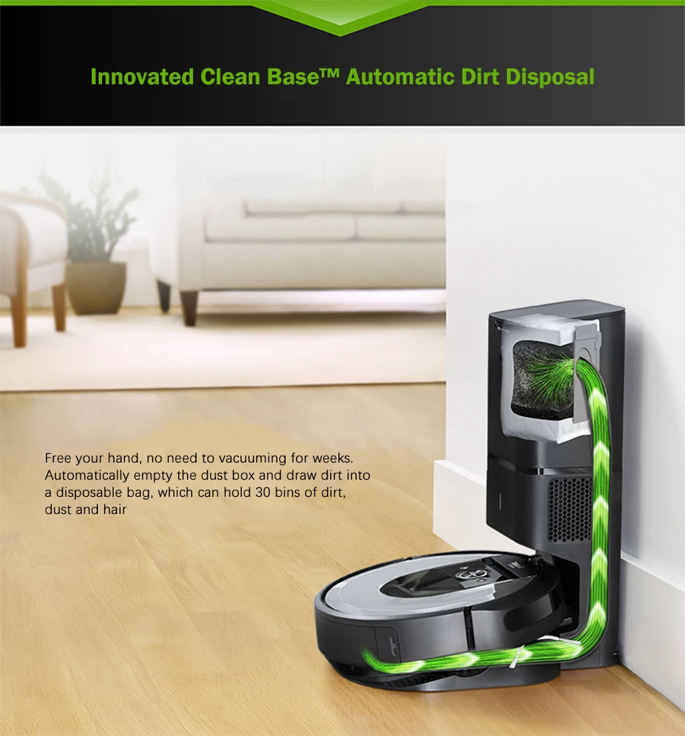 IRobot Roomba I7 Plus Robot Vacuum Cleaner Automatic Dirt Disposal Imprint Smart Mapping Dirt Detect Automatic Charge APPControl