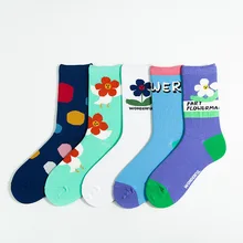 1 пара модных японских студенческих стильных элегантных женских забавных носков с цветочным узором на весну и лето, Прямая поставка