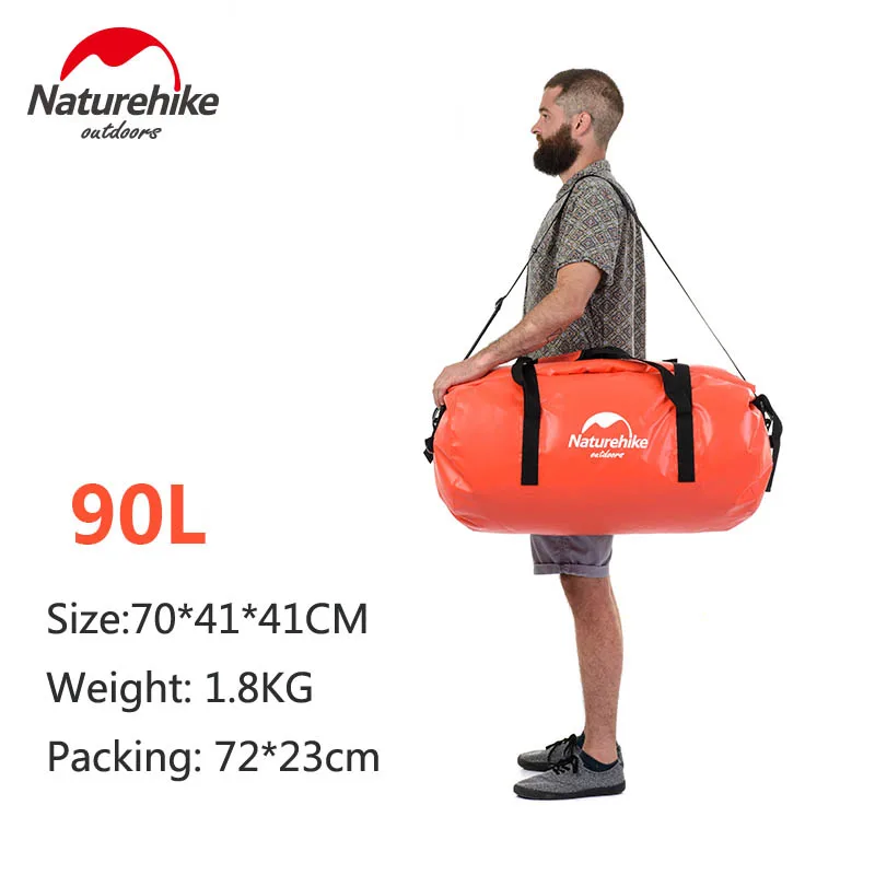 Naturehike 40L 60L 90L 120L пляжная сумка для хранения для плавания на открытом воздухе для велоспорта сумка для сухого плеча многофункциональная Водонепроницаемая спортивная сумка - Цвет: 90L ORANGE