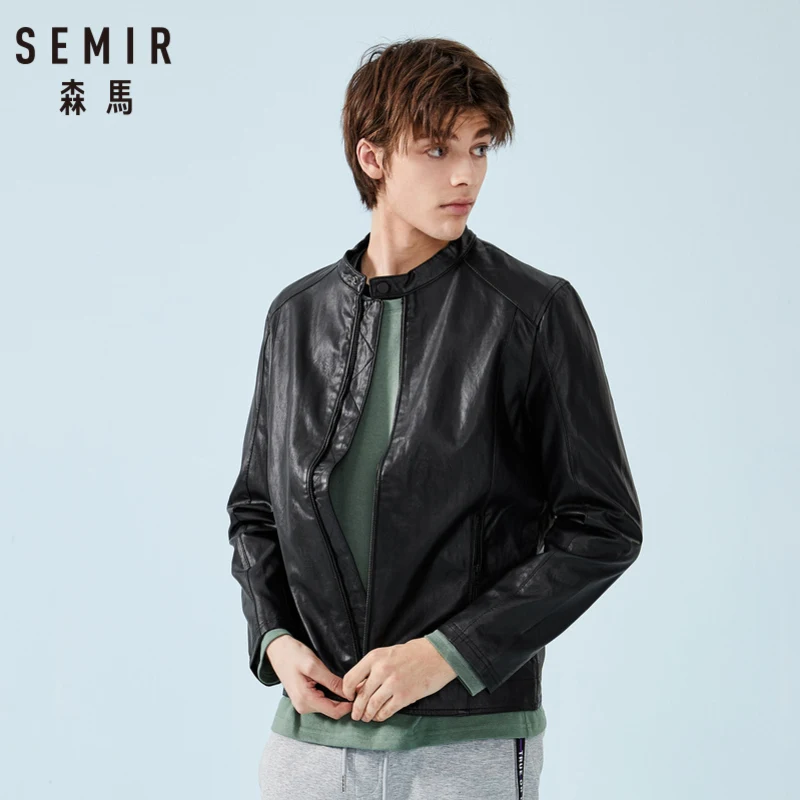 Мужская куртка SEMIR из искусственной кожи с маленьким воротником стойкой
