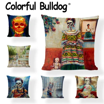 

Personalized Sugar Skull Cushion Covers Dancing Women Flower Printed Throw Pillows Case Home Decor Girls Car Beds Painted Gifts