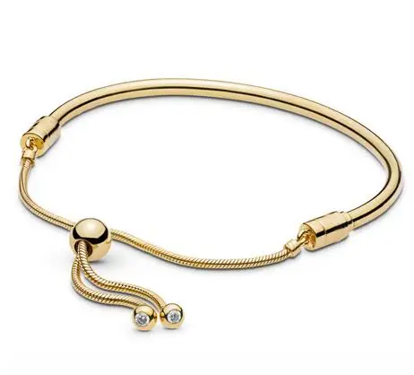 

Original 925 Sterling Silver Pan Bangle Shine Moments Sliding Clasp Adjust Bracelet Bangle Fit Women Bead Charm Diy Jewelry