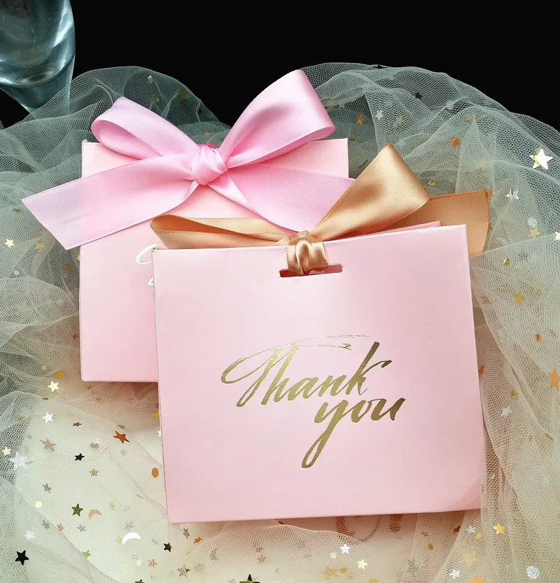 25Pcs Thank You Printed PINK Candy Bag Box for Favor Gift