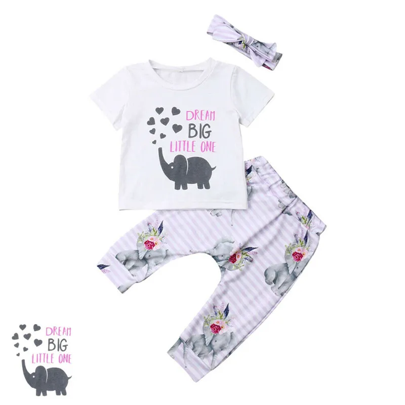 Newborn Toddler Baby Girl Infant Clothes Romper Tops Elephant Print