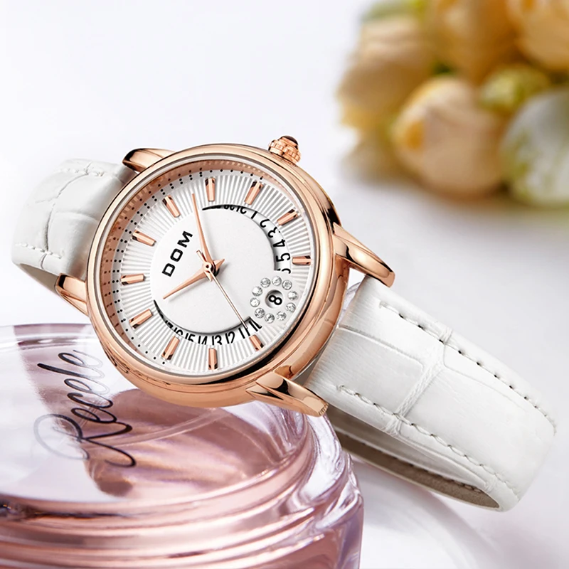 DOM Women Watches Fashion Trend Diamond studded Leather Quartz Clock Korean Version of Quartz Female Watch 2