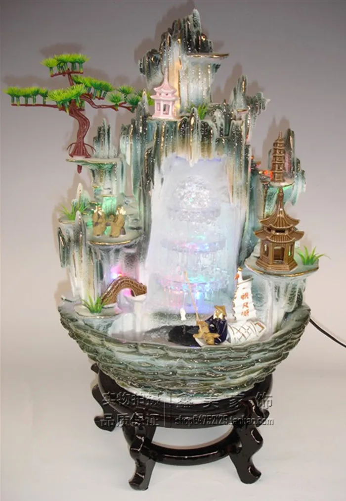 Ceramic modern Chinese Lucky home feng shui water fountain pond rockery King ball humidifier