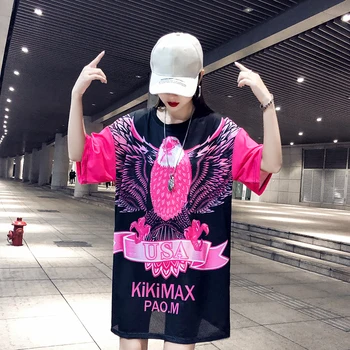 

Summer short-sleeved female 2019 summer short-sleeved new tide brand printing color matching fashion simple loose T-shirt
