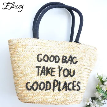 

Casual New Summer Hand Made Straw Beach Bag Embroidery Patterns Tote Bags Hand Embroidery Letters Handbag Ladies Hand Bags