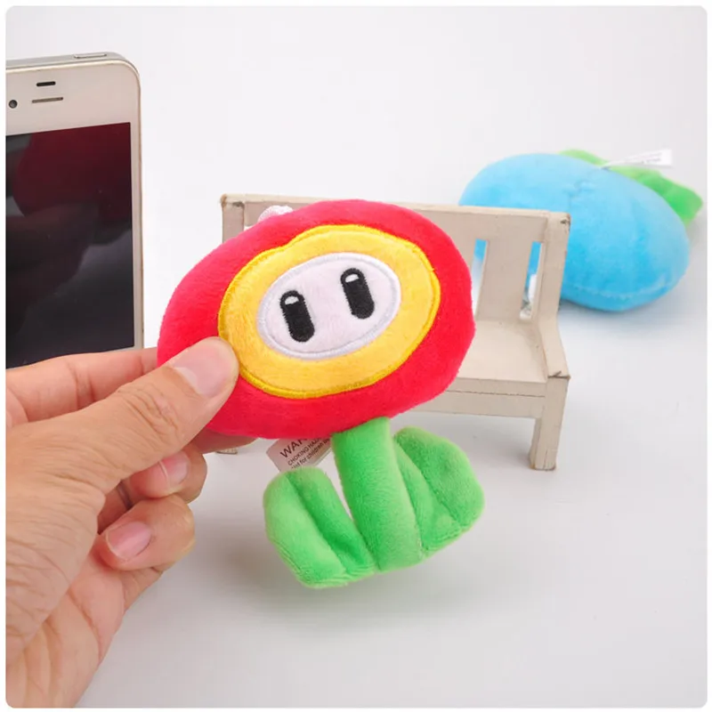 Game Super Mario Bros Plush Toys Cute Cartoon Red Flame Sun Flower Blue Ice Flower Cartoon Key Bag Pendants Dolls 10cm 10pcslot (8)