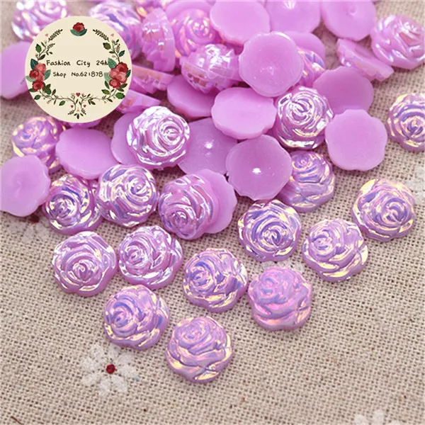 100 шт 12 мм милые AB цвета смолы ABS жемчужные розы цветы Кабошоны для скрапбукинга ремесло свадебные украшения - Цвет: Light Purple 100pcs
