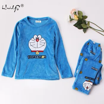 

Autumn And Winter Women Pyjamas Sets Thick Warm Coral Velvet Suit Flannel Long Sleeve Female 2PCS Kitten Print Pants Sleepwear
