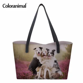 

Coloranimal Cute Animal Pattern Shoulder Bags Women PU Leather Design Large Handbag Australian Shepherd Casual Shopping Tote Bag