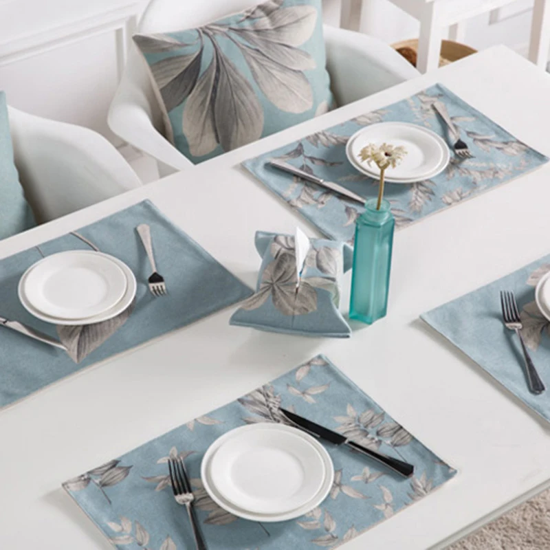 

Upscale American Rural Plant Leaves pattern 5211 Placemat Tea mats Western mats Double layer Thicker Linen Home Decoration