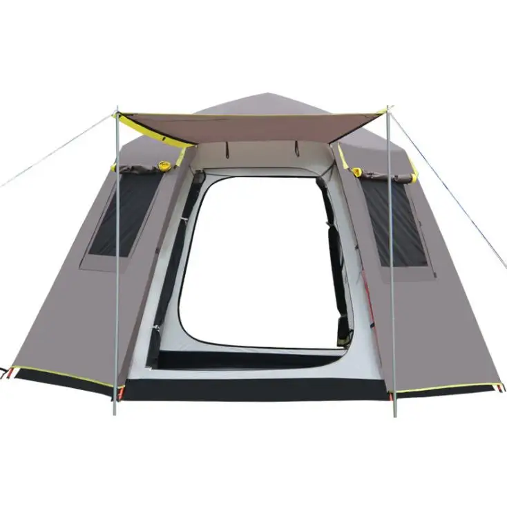 Бесплатно построить скорость открытый шестиугольная палатка открытый 4 человек-6 человек полностью автоматическая утолщение дождь мульти-человек палатка - Цвет: Large Coffee Ash