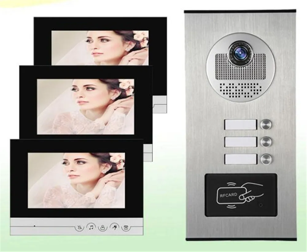 7 Inch 700CMOS Two Way Intercom Wired Video Door Phone With 3 Monitor Access Control System