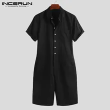 INCERUN Лето новые мужские однотонные мужские рубашки с отворотом и коротким рукавом Рабочие Комбинезоны уличные повседневные мужские комбинезоны