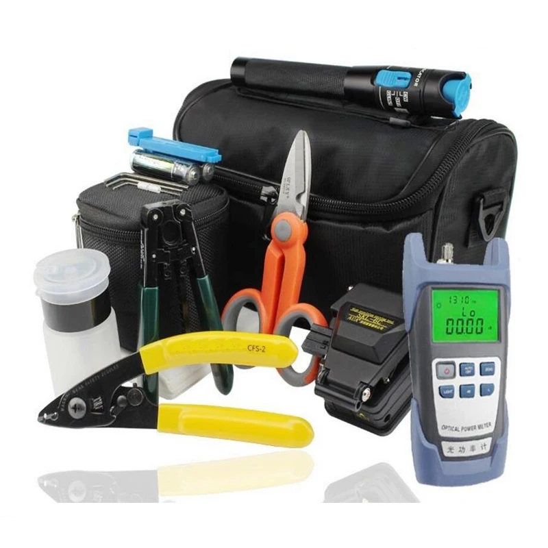 

18 in 1 FTTH fiber optic tool kit with SKL-6C Fiber Optical Cleaver optical power meter 10mW Visual Fault Locator Wire Stripper