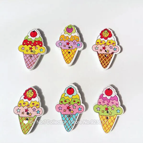 

10pcs Ice Cream Wood Buttons Mixed for Clothing 2 Holes Assorted Color Scrapbooking Buttons Sewing Craft DIY Garment Accessories