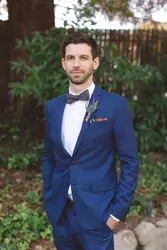Синий деловой костюм Для мужчин Блейзер Свадьба Жених мужской костюм с брюками Пром Slim Fit Винтаж свадебный смокинг куртка мужской костюм
