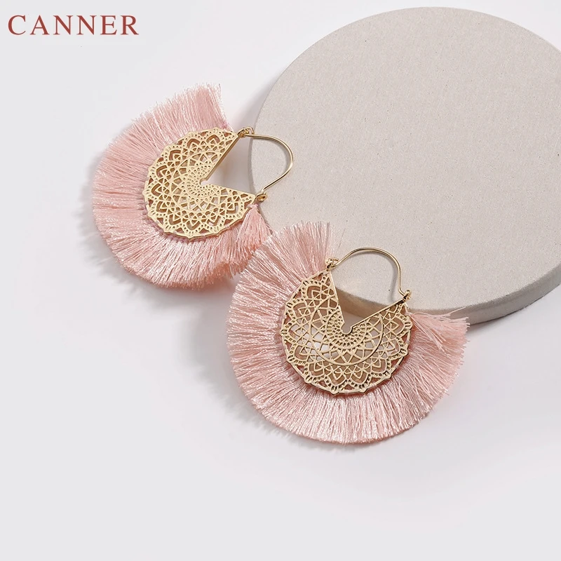 Gold Color Flower Hollow Metal Fringed Tassel Statement Earrings for Women Boho Dangle Earring 2019 Fashion Jewelry Bijoux C4