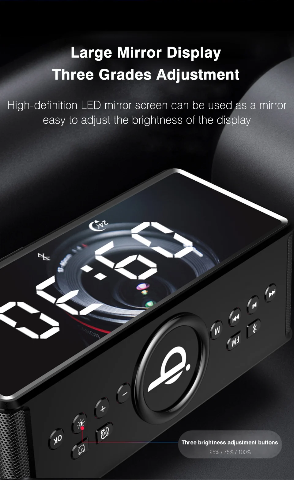 Portable Wireless Bluetooth Speaker FM Radio Alarm Bass Sound Systems 3D Stereo Surround Wireless Charger For iPhone Samsung (21)