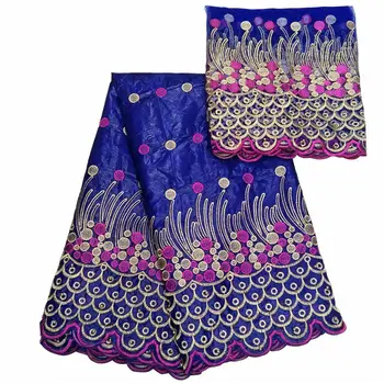 

Hot selling! African Lace Fabric Guaranteed quality! embroidery bazin riche getzner 5yards + 2yards tulle lace fabric BL1025