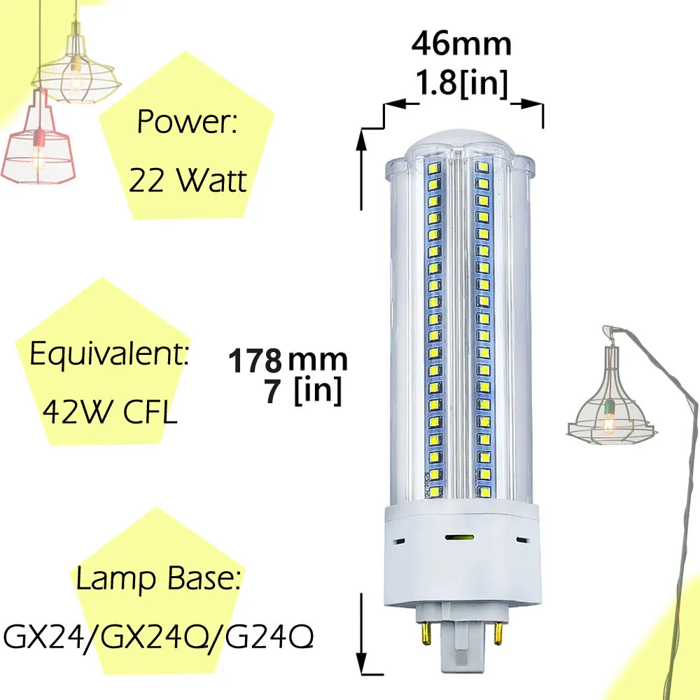 2pcs 4Pin G24Q/Gx24Q PL-C/T 26W Equivalent 11W LED Light Bulb E-Simpo PL Horizontal Retrofit 1200lm 180D Plug in Lamp,fds18e35/4 led Replacement Daylight, G24Q Base 4-Pin Need Remove Ballast 2pcs 4Pin G24Q/Gx24Q PL-C/T 26W Equivalent 11W LED Light Bulb E-Simpo PL Horizontal Retrofit 1200lm 180D Plug in Lamp,fds18e35/4 led Replacement Daylight, G24Q Base 4-Pin Need Remove Ballast