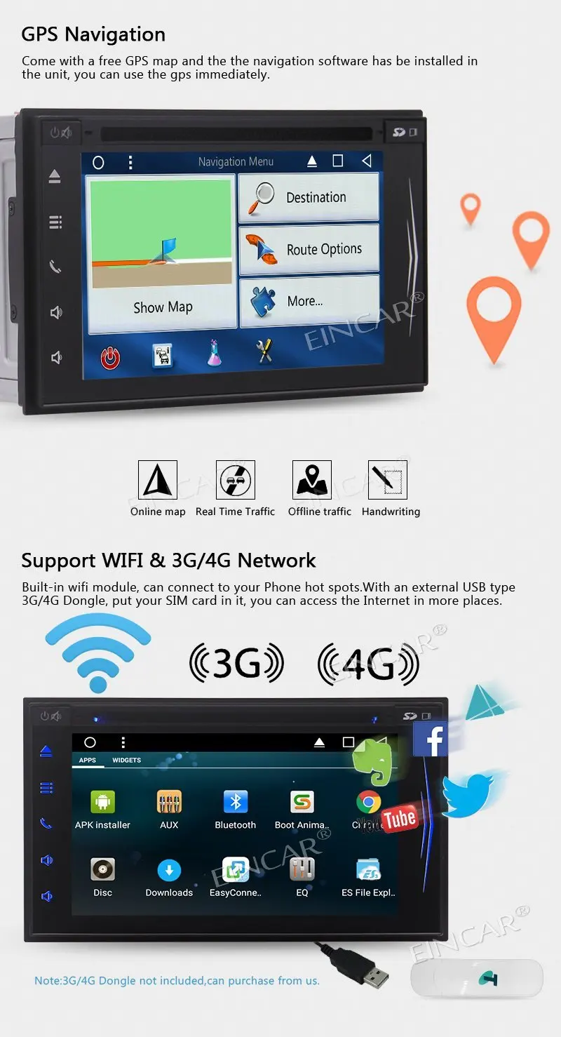 Cheap Android 7.1 Car Stereo 2Din Head Unit Built-in WIFI Support GPS Sat Nav Bluetooth Radio Phone Link USB SD Car DVD Player+Camera 2