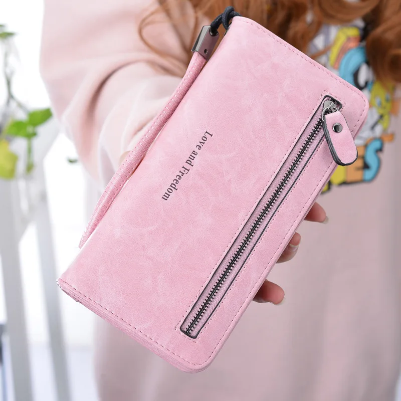 

Two-Fold Long Wallet Women 2018 New Korean Style Zipper Vintage PU Leather Multifunction Clutch Purse ID Card Holder Phone Bag