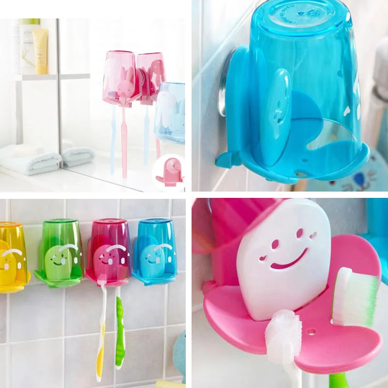 12pcs Smile Face Cute Suction Cup Toothbrush Holder&Cup Set For